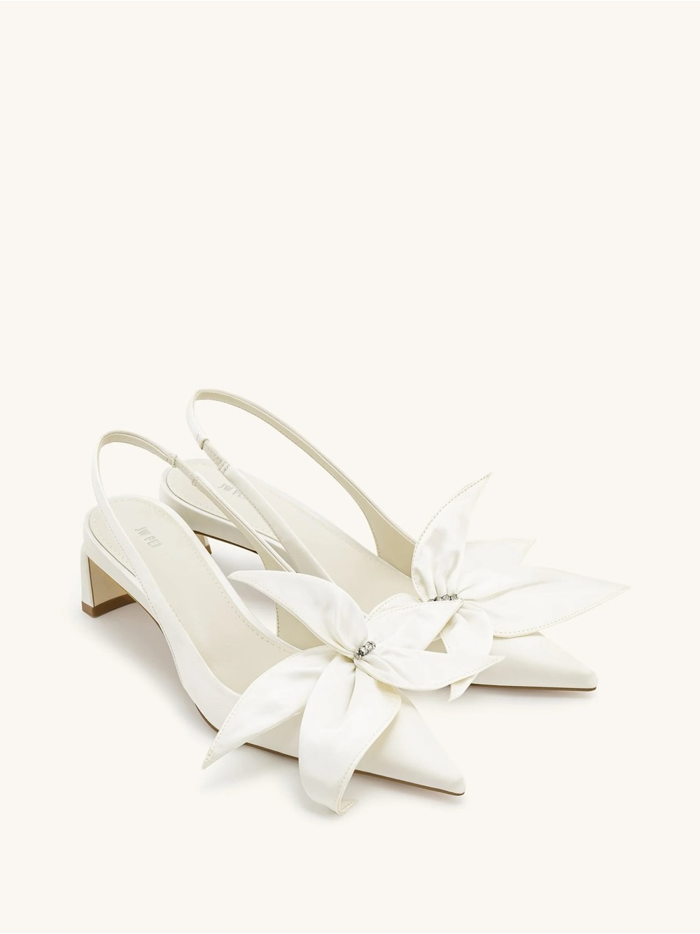 JW PEI Ivory Satin Slingback Heels with Bow Accent - Picture 4 of 5